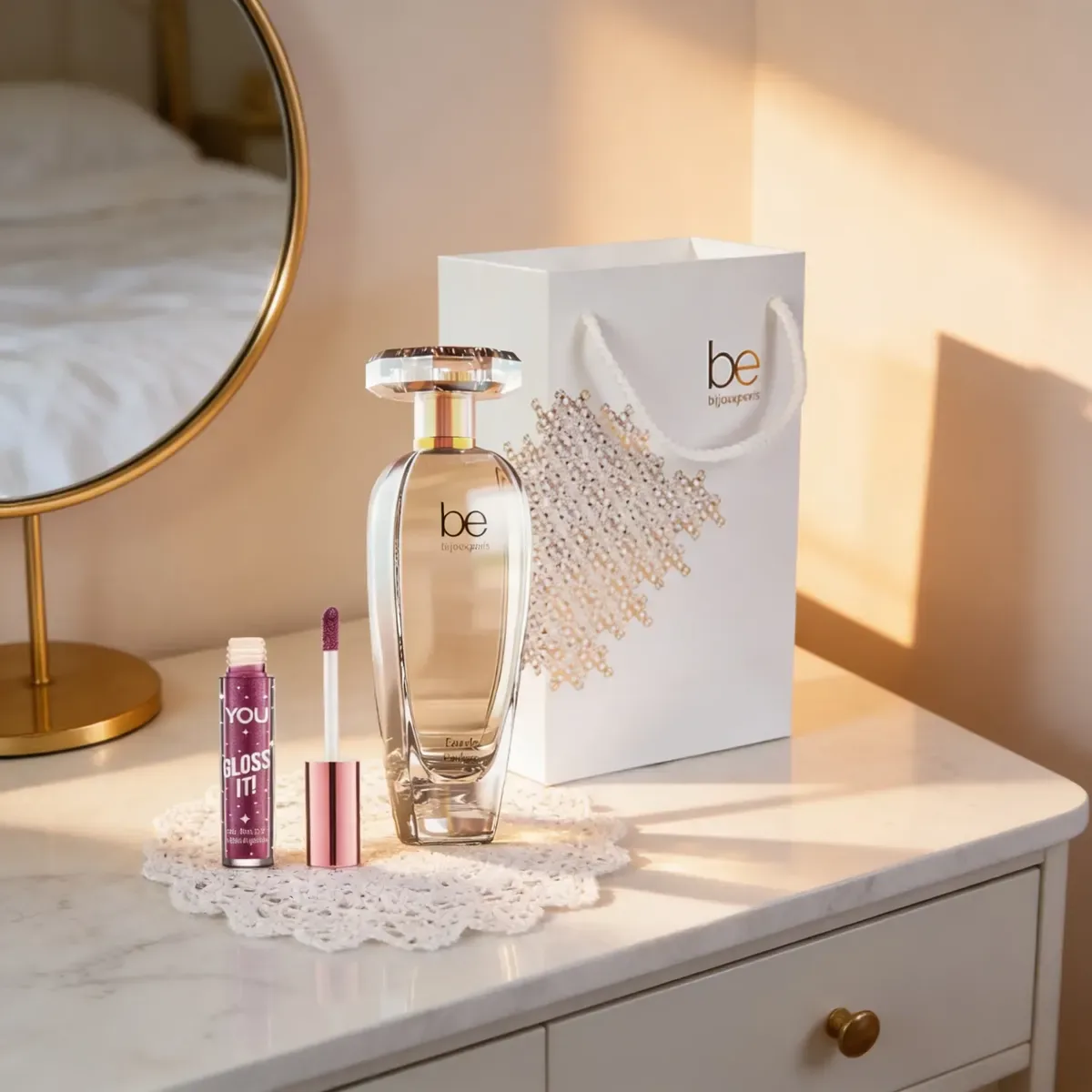 Set Eau De Parfum Be By Nina+ Brillo Labial Dark Cherr+bolsa